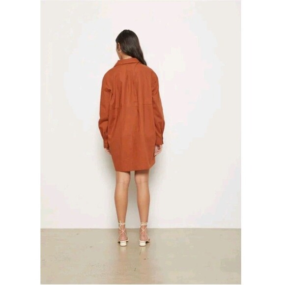 Aila Blue Oversized Tailored Shirt Dress Rust Size S Pockets European Flax Linen - Picture 5 of 10